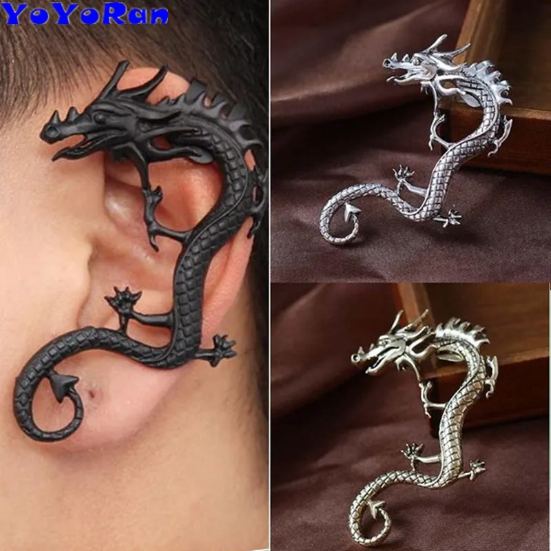 YoYoRan 1pc vintage dragon clip earring ear cuff for man woman bronze