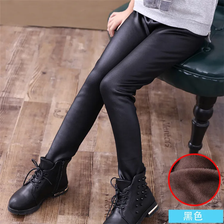 

2019 Children's Spring Autumn Girls Pu Pants Thin Feet Tights Children's Leather Pants