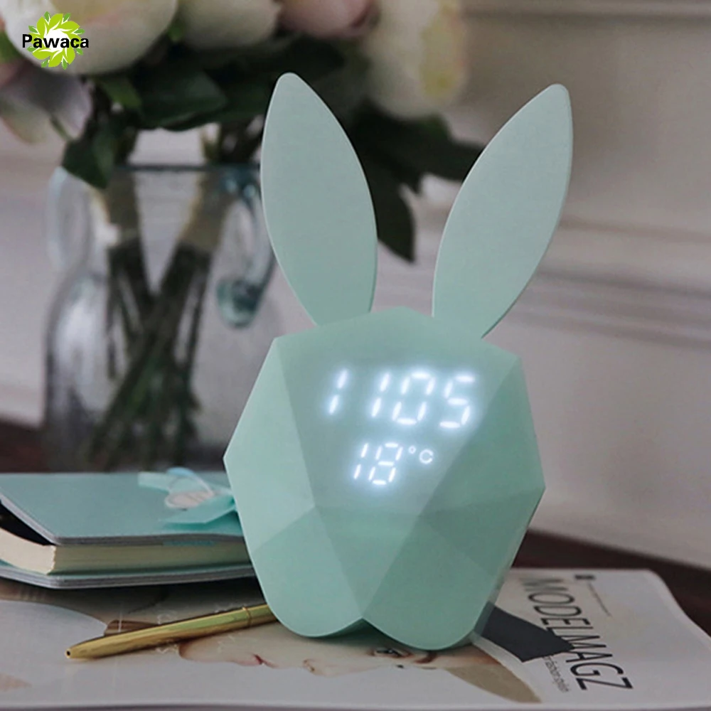 

Cute Rabbit LED Digital Clock Alarm Clock kids mechanical Sound Sensitive Night Light Thermometer Rechargeable Table Wall Clocks