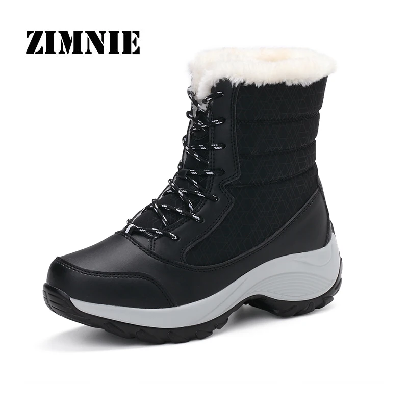 

ZIMNIE New Arrival Fashion Split Leather Woman Snow Boots Winter Warm Plush Woman Boots Waterproof Ankle Boots Flat Shoes Woman