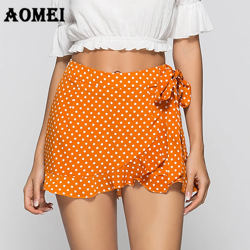 

Girls Shorts Wrap Skirts Summer Mini Culottes Shorts Hotpants Boho Polka Dot Waist Belt Vacation Casual Women Fashion New Skorts