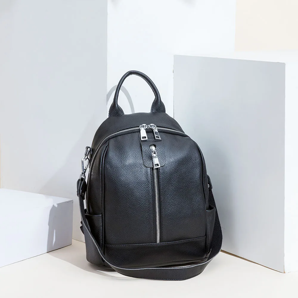  Zency Fashion Women Backpack 100% Cowhide Genuine Leather Black Travel Bags Girl's Schoolbag Notebo - 32961077045