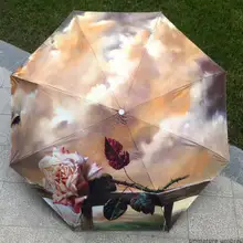 Горячая распродажа! картина маслом Творческий Три складной зонтик для женская обувь высокого качества УФ Зонты палисандр