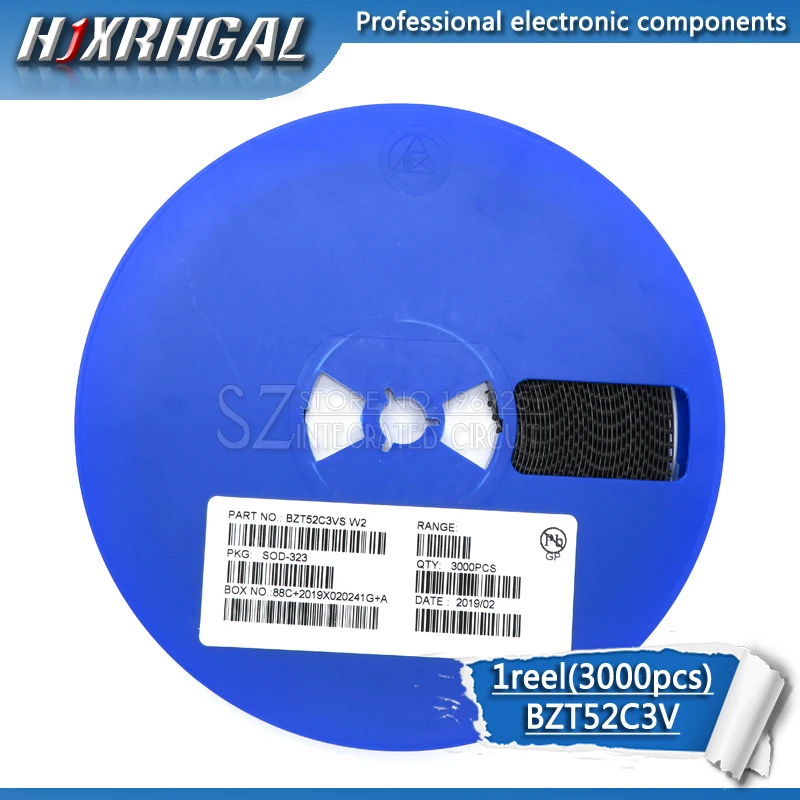 1reel 3000pcs Zener diode BZT52C3V BZT52C SOD-323/123 W2 SMD new and original HJXRHGAL | Электронные компоненты и