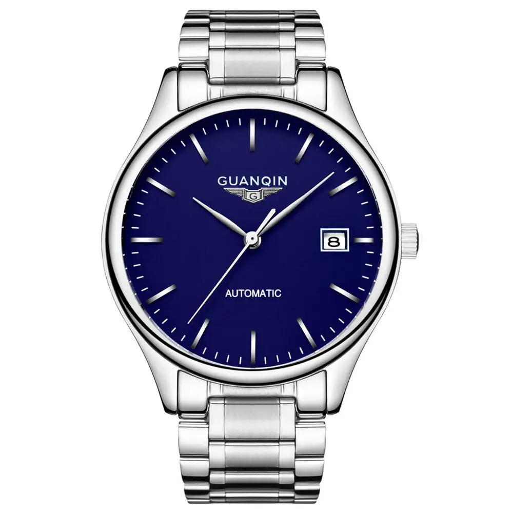 GUANQIN Мужские автоматические механические часы бизнес стальной ремень Дата дисплей модные наручные часы