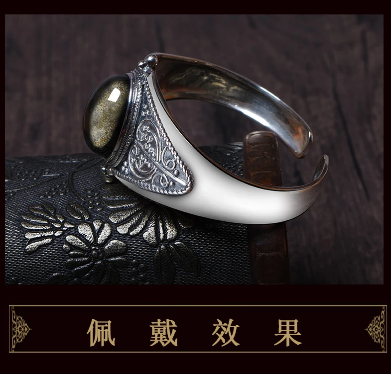 2019 Armbanden voor vrouwen Tang Jing позолоченный обсидиан камень браслет S925 Yintai мозаика рот Регулируемый сертификат подарочная коробка