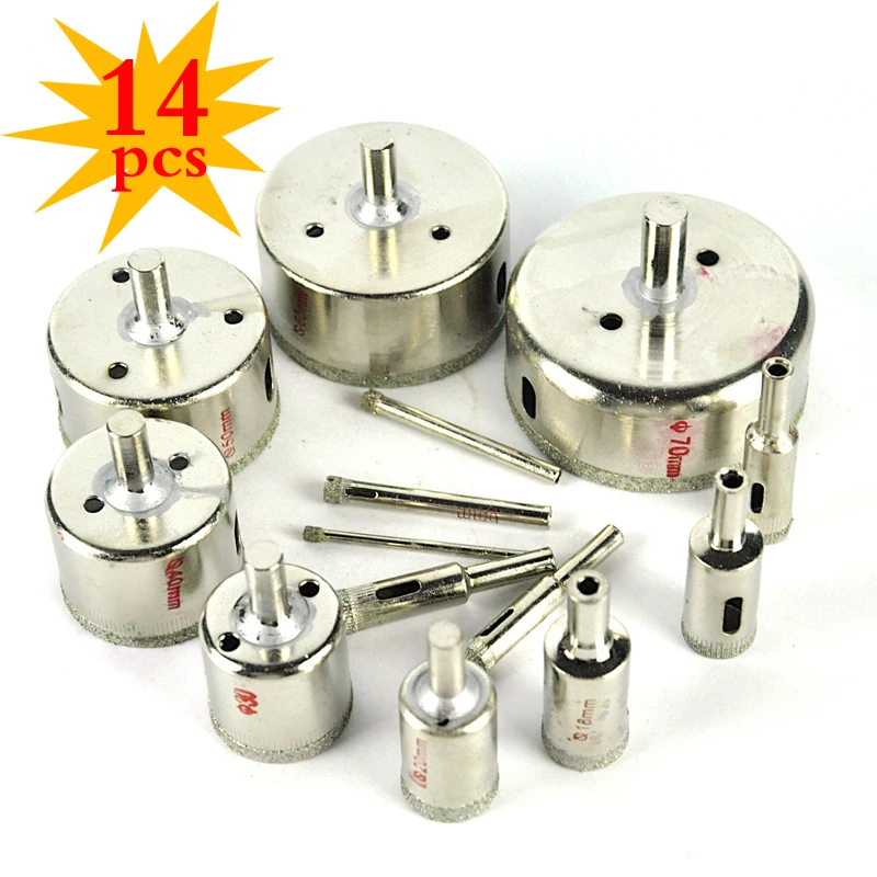 

14pcs High Rated Diamond Glass Coated Core Drill Bit Tile Marble Ceramic Hole Saw Set