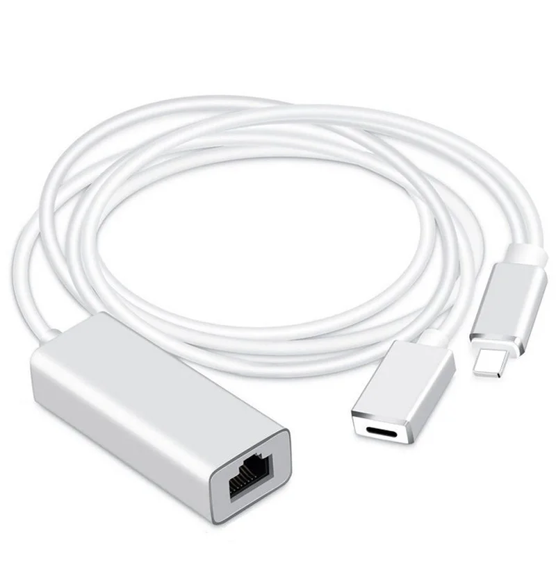 Для iPhone 11 Pro MAX XS MAX XR для iPad RJ45 Ethernet LAN проводной сетевой кабель адаптер с зарядкой или USB подключение камеры - Цвет: With iOS 8Pin Port