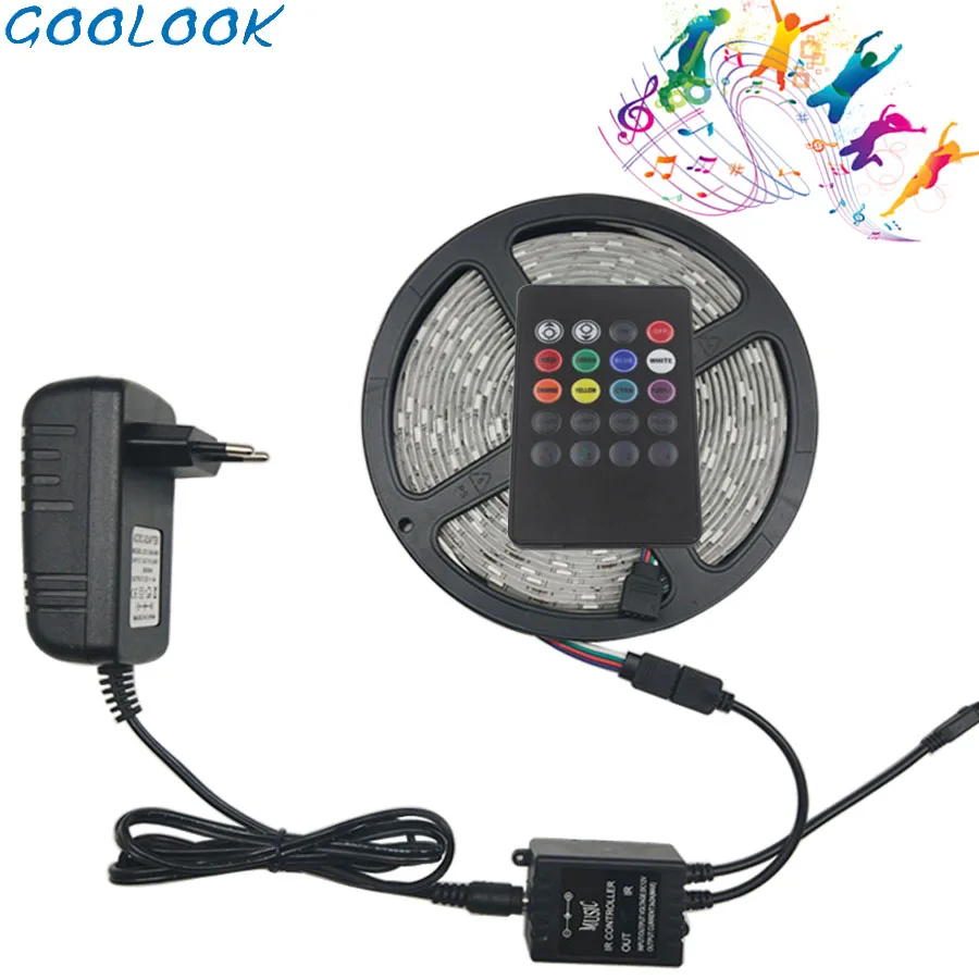 

Goolook LED Strip Light SMD 5050 Flexible Ribbon LED Tape Waterproof IR Controller Remote Home Decor RGB Strip Full Set