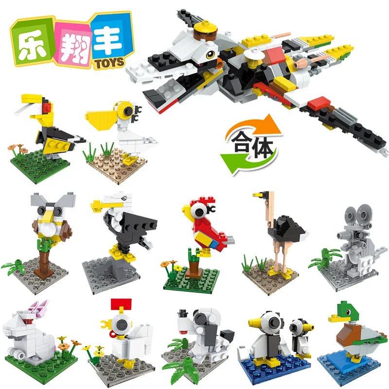 

12 In 1 Small Particle Diy Building Blocks Animal World Rabit Bird Model Compatible with L Brand Toys for Children Kids Gift