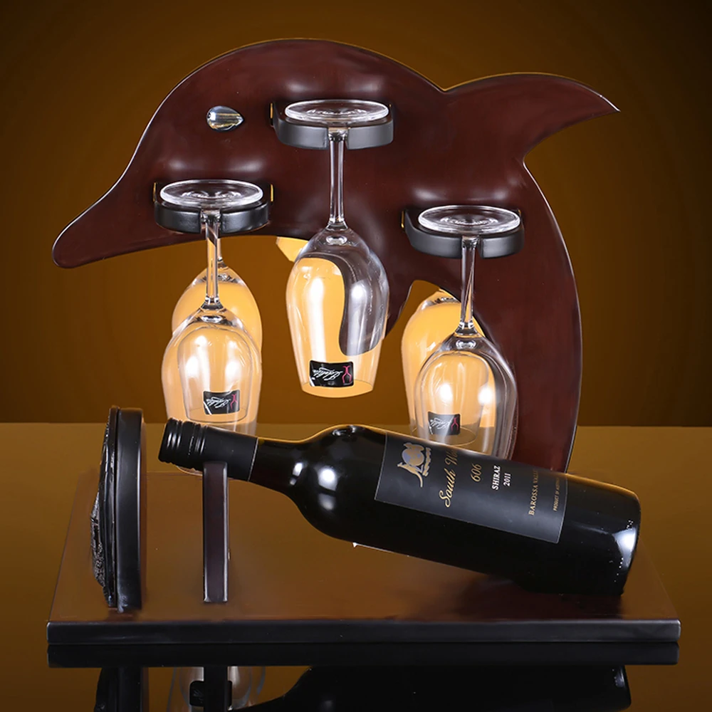 1set Creative 40x30x38cm Dolphin Wood Wine Rack Furniture