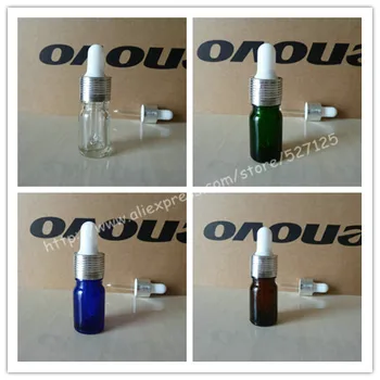 

5ml shiny clear/green/brown/blue glass bottle with shiny silver ring(lines) black/white rubber dropper cap,essential oil bottle.