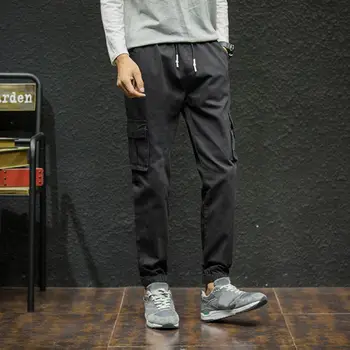 

2018 Mens Long Pockets Pants Casual Sweatpants Fashion Pants Streetwear Trousers Men Clothes Elastic Waist Solid Man Trouser