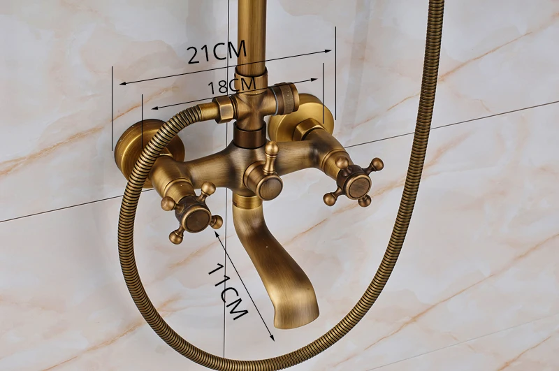 Античный латунный душевой набор кран с товарной полкой и вешалками смеситель кран " дождевая головка двойные ручки настенный