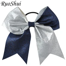 1PC 7Inch 2Color Mix Girls Boutique Solid Glisten Cheerleading Bow Hair Ring Elastic Hair Bands Hair Bows Women Hair Accessories