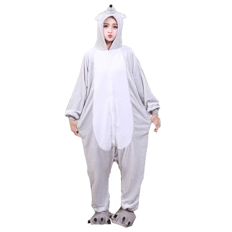 Soft Adult Onesies Mouse Cartoon Animal Pajamas Unisex Men Pyjamas Gray Party Jumpsuit Warm Flannel Winter Funny Sleep Kigurumi