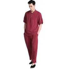 Новое поступление бордовый китайский мужской костюм кунг-фу хлопок Тай Чи винтажная одежда на пуговицах M L XL XXL XXXL 2606-2