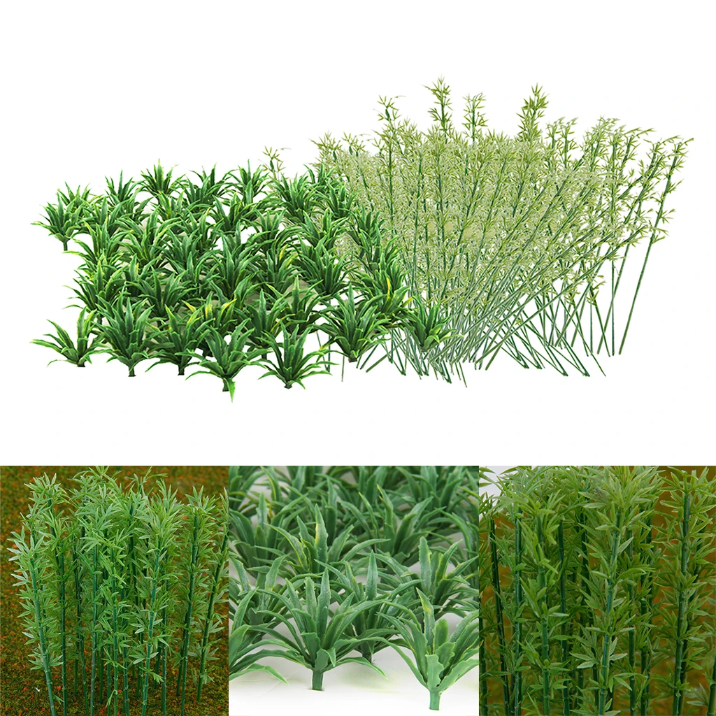 50pcs Landscape Model Sword Grass+ 100Pcs Model Bamboo Trees 1:75 DIY Diorama Scenery
