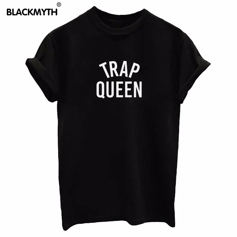 

TRAP QUEEN Letter Cotton Women T shirt Funny Casual Hipster Shirt Lady Top Tees Plus Size White Black