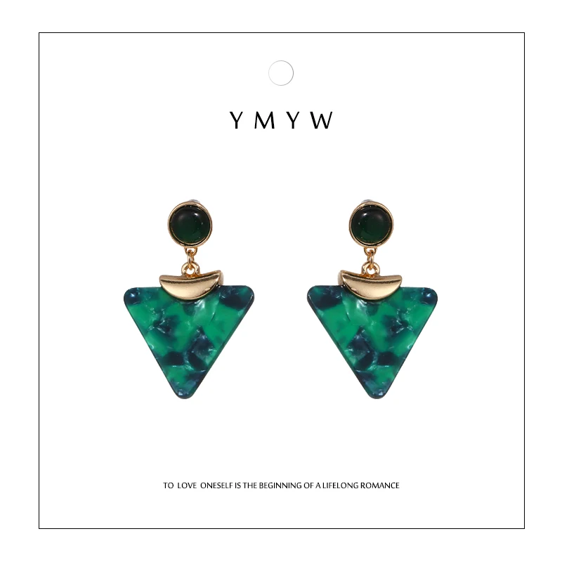 

YMYW New Fashion Elegant Acetic Acid Green Triangle Geometric Drop Earrings Charms Women Party Pendientes Orecchini Donna Gift