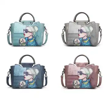 Handbag Women Handbag Female Leather Cartoon Printed Handbags Women's bags for Ladies Autumn New High quality