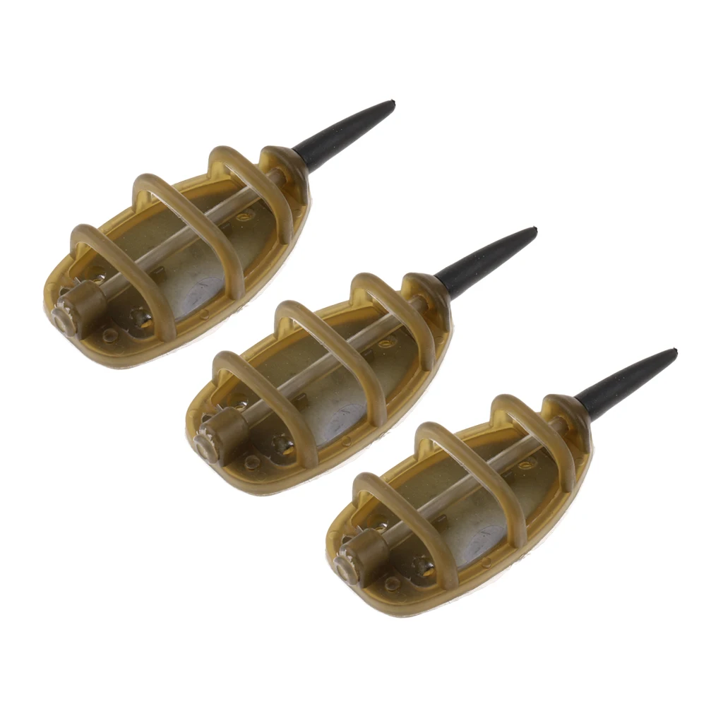 3 Pcs Silicone Inline Method Feeder Set Carp Fishing Tackle Bait Cage with Lead Sinker Flat Feeders Bait Cage