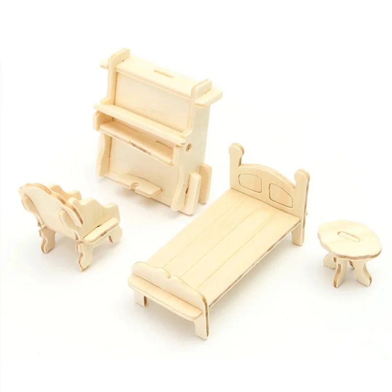 34 шт./компл. DIY кукольная мебель комплект сборка ручной работы деревянный кукольный дом мини игрушки из дерева Woodcraft модель комплект Детские развивающие подарок