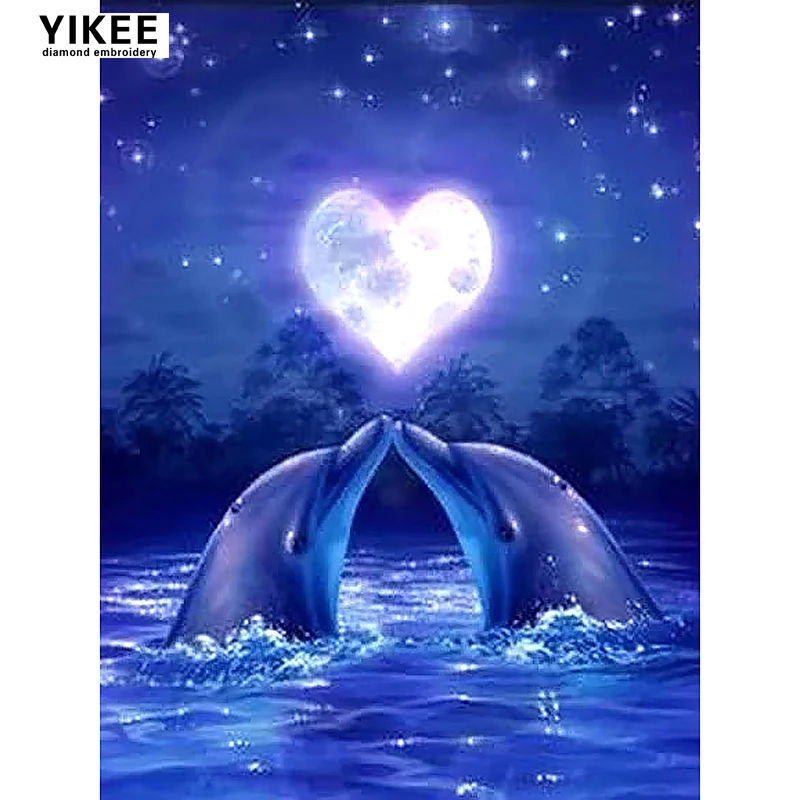 

diamond embroidery dolphins in the sea,5d diy diamond painting 5d,full square,diamond painting dolphin heart