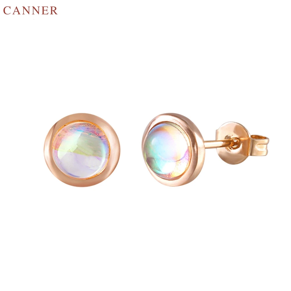 Trendy Moonstone Earrings Brincos Oorbellen Simple Rose Gold Color Crystal Stud Earrings For Women Wedding Party Gifts C35