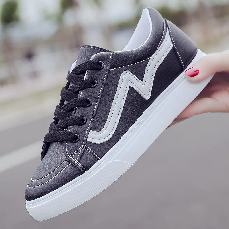 

2019 Women Sneakers Shoes Woman Fashion Design Lace Up Comfortable Women Flat Casual Shoes PU Leather Zapatillas Mujer BX28