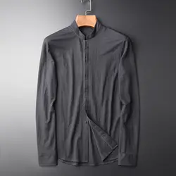 Minglu Новые повседневные рубашки с длинными рукавами для мужчин Высокое качество воротник-стойка Тонкий Мужская мода рубашки плюс размер m, L