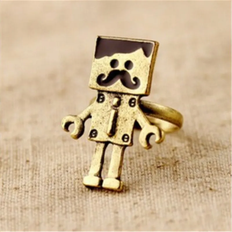 

C413 Cheap New Style Fashion Vintage Moustache Alloy Robot Open Rings For Women Jewelry Accessories Finger Ring Gift