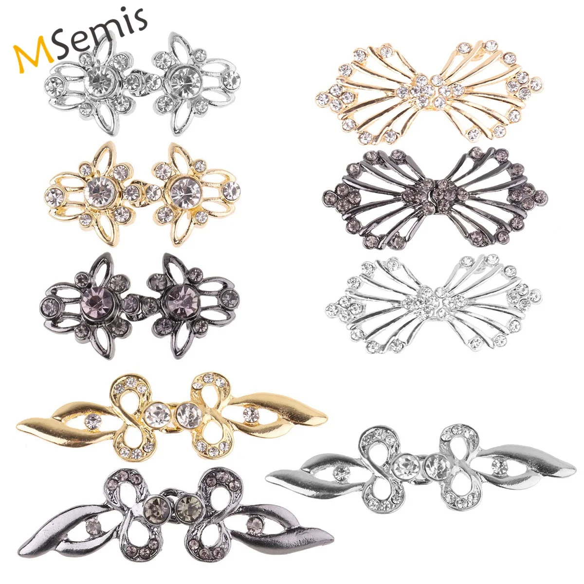 3 Pairs Fashion Decorative Shiny Crystal Cape Cloak Clasps Fasteners