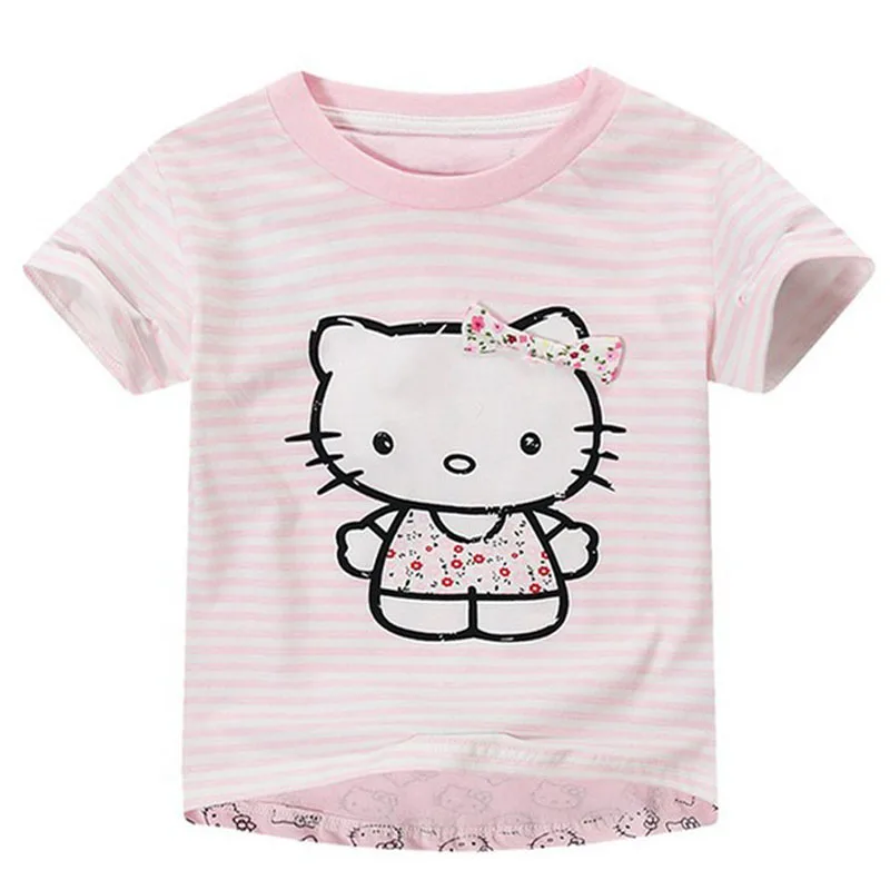 Kawaii Kitty Printed Baby Little Girls T shirt Summer Holiday Stripe ...