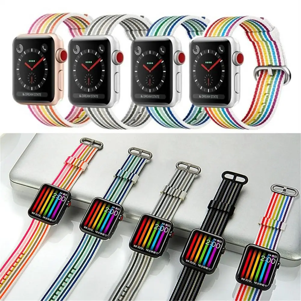 Ремешок нейлоновый в радужную полоску для часов Apple Watch 1/2/3 42 мм|Смарт-аксессуары| |