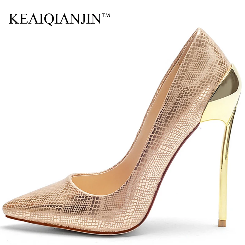 

KEAIQIANJIN Golden Women's High Heels Shoes Sexy Heel Wedding Shoes Woman Pointed Toe Stiletto Plus Size 33 43 Heels Pumps 2018