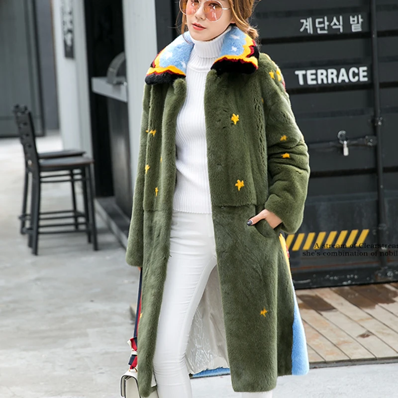 M.Y.FANSTY 2017Shaba Winter Imported Crown Velvet Mink Full Sleeve Coat Turn Down Collar Real Fur Sunflower Women's Mink Coats