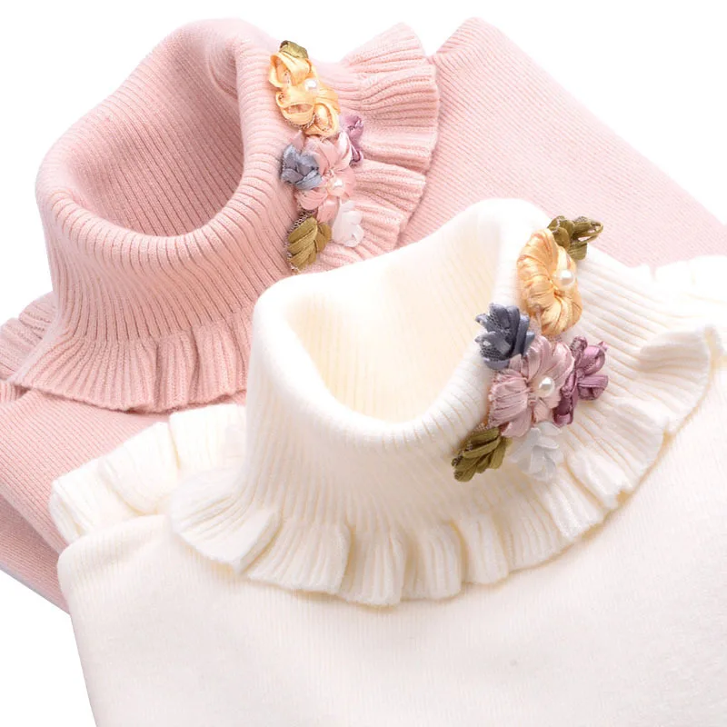

Women Ruffled Turtleneck Sweater Jumper New Winter Long Sleeve Elastic Knit Pullover Slim Cute Princess Short Casual Tops AA403