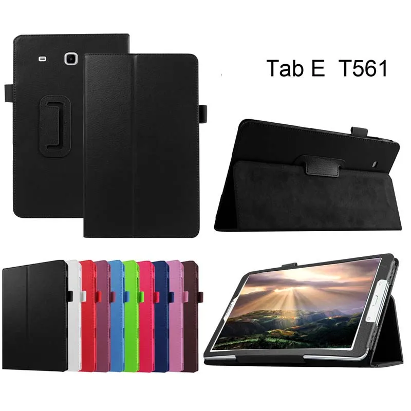 

Litchi Pattern Tablet Case For Samsung Galaxy Tab E 9.6" T560 SM-T561 Flip Stand PU Leather Cover Case Protective Shell+Film+Pen