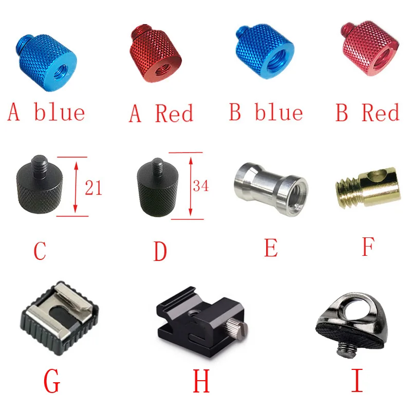 

1/4" to 3/8" 5/8" to 1/4" Male to Female SC-6 Cold Shoe Hot Shoe Thread Screw Mount Adapter Tripod Plate Screw for SLR camera