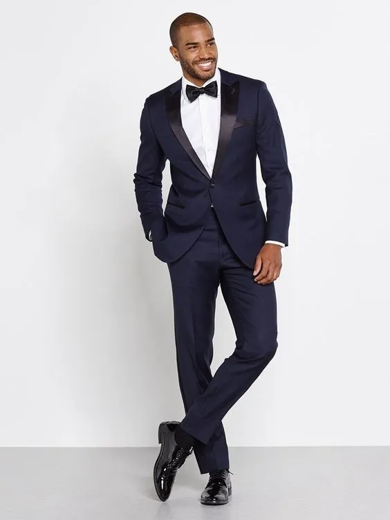 5.1   Navy Blue Men Wedding Suits Custom Made Slim Fit Wedding Groom Tuxedos For Men Groomsman Best Man Suit (Jacket+Pants)