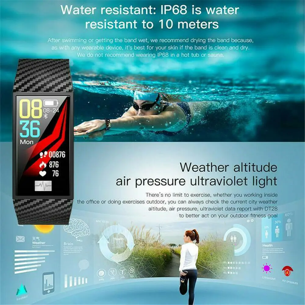 DT58 DT28 Smart Bracelet with Heart Rate Monitor ECG Blood Pressure IP68 Fitness Sport Tracker Wrisatband Smart Watch Pedometer