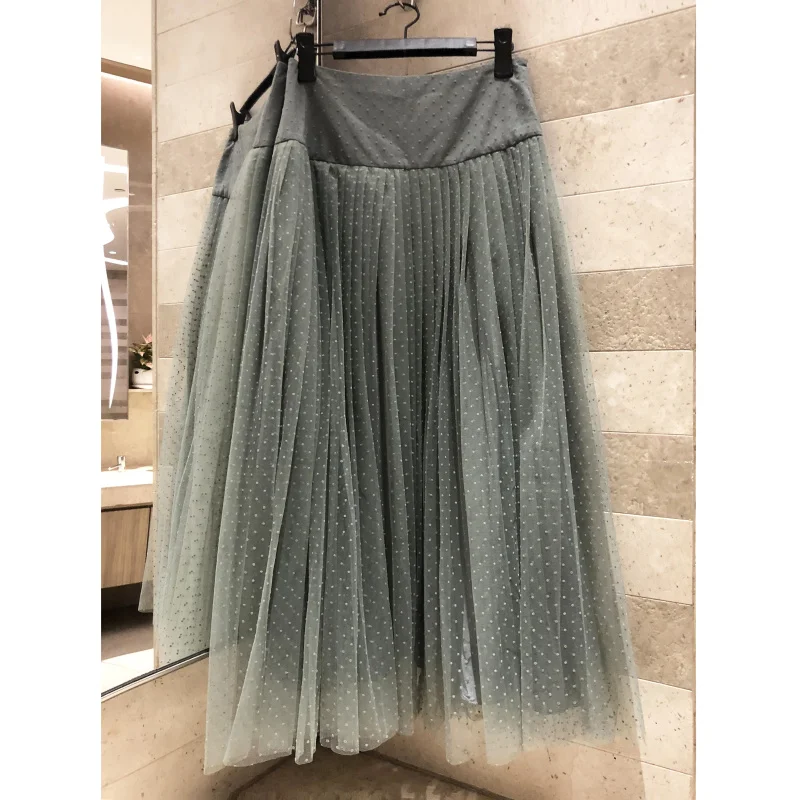 

High quality mesh skirt women's long half-length women's 2019 spring summer skirt Silk lining Elegant temperament skirt