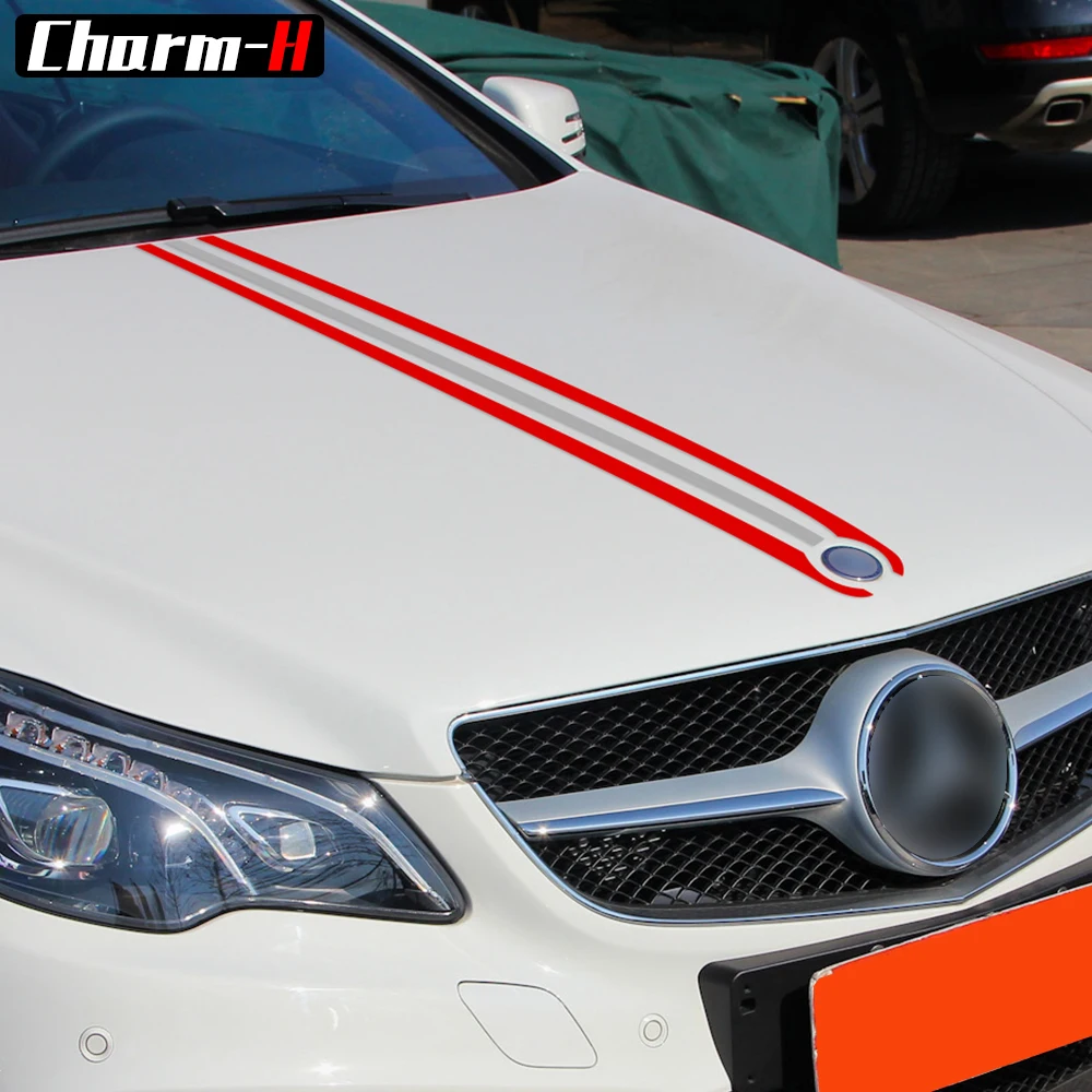 Bonnet Stripes Hood Decal Engine Cover Stickers for Mercedes Benz A C GLA GLC CLA 45 AMG W176 C117 W204 W205 W203 C63 W212 W211