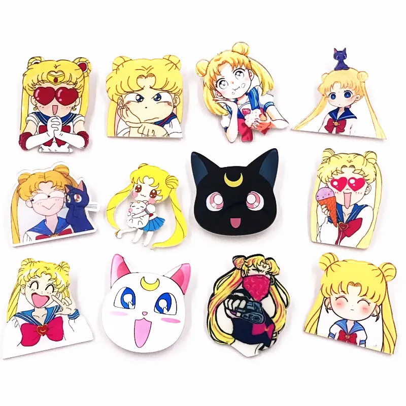 

12PCS Sailor Moon Luna Artemis cat Cartoon Girls Icon Badges diy on Bags hats scarf Brooches Pins Clothes Acrylic badges