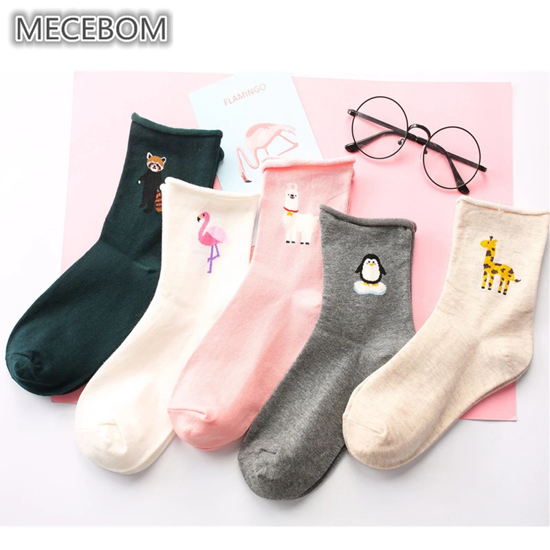 

Socks Women Cute Flamingos Funny Print Socks Female Cartoon Penguin Sheep Animal Harajuku Crimping Ankle Sox 277c