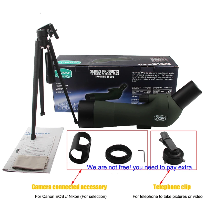 20-60x60 HD Spotting Scope Zoom Telescope with 45-Degree Angled RL38-0008-9