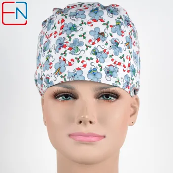 

Christmas design Scrub Caps WOMEN Hospital Medical Hats Cartoon Print Tieback Adjustable Cotton WOMEN Surgical Caps