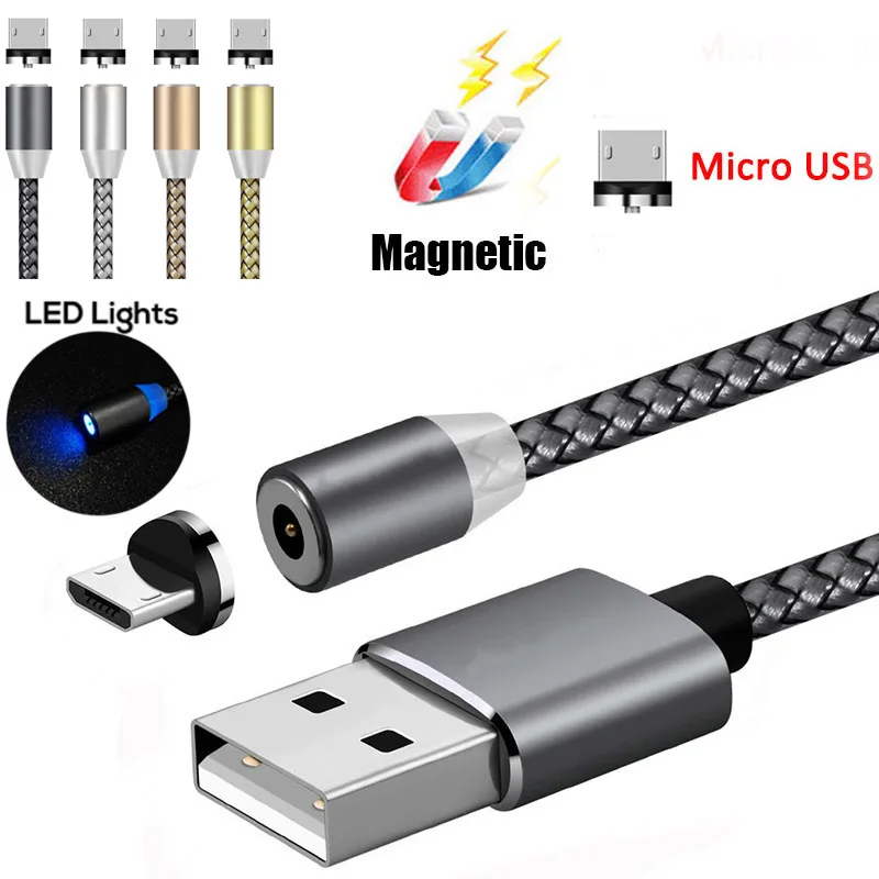 

LED Nylon Braided Magnetic Cable Micro USB Data Charge Cable Magnet Fast Charging for Samsung S5 S6 Edge S7 Plus Android Phone
