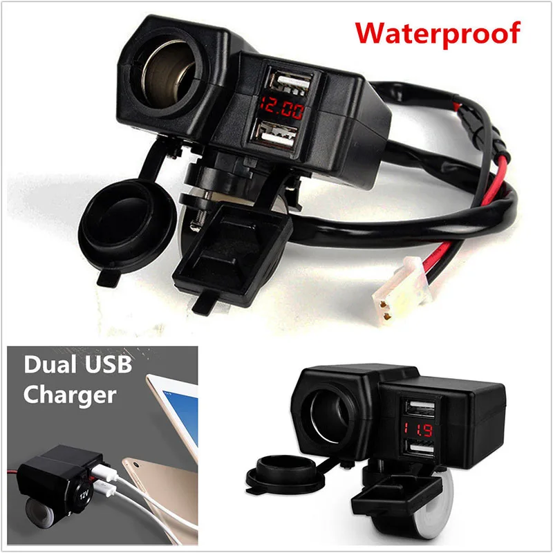 1set  Waterproof Motorcycle Dual USB Charger Cigarette Lighter Socket LED Voltmeter